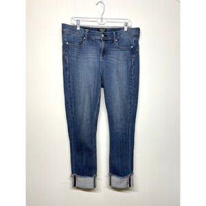 NYDJ Curves 360 Boost Slim Straight Cuff Cropped Jeans Medium Wash Blue Size 12